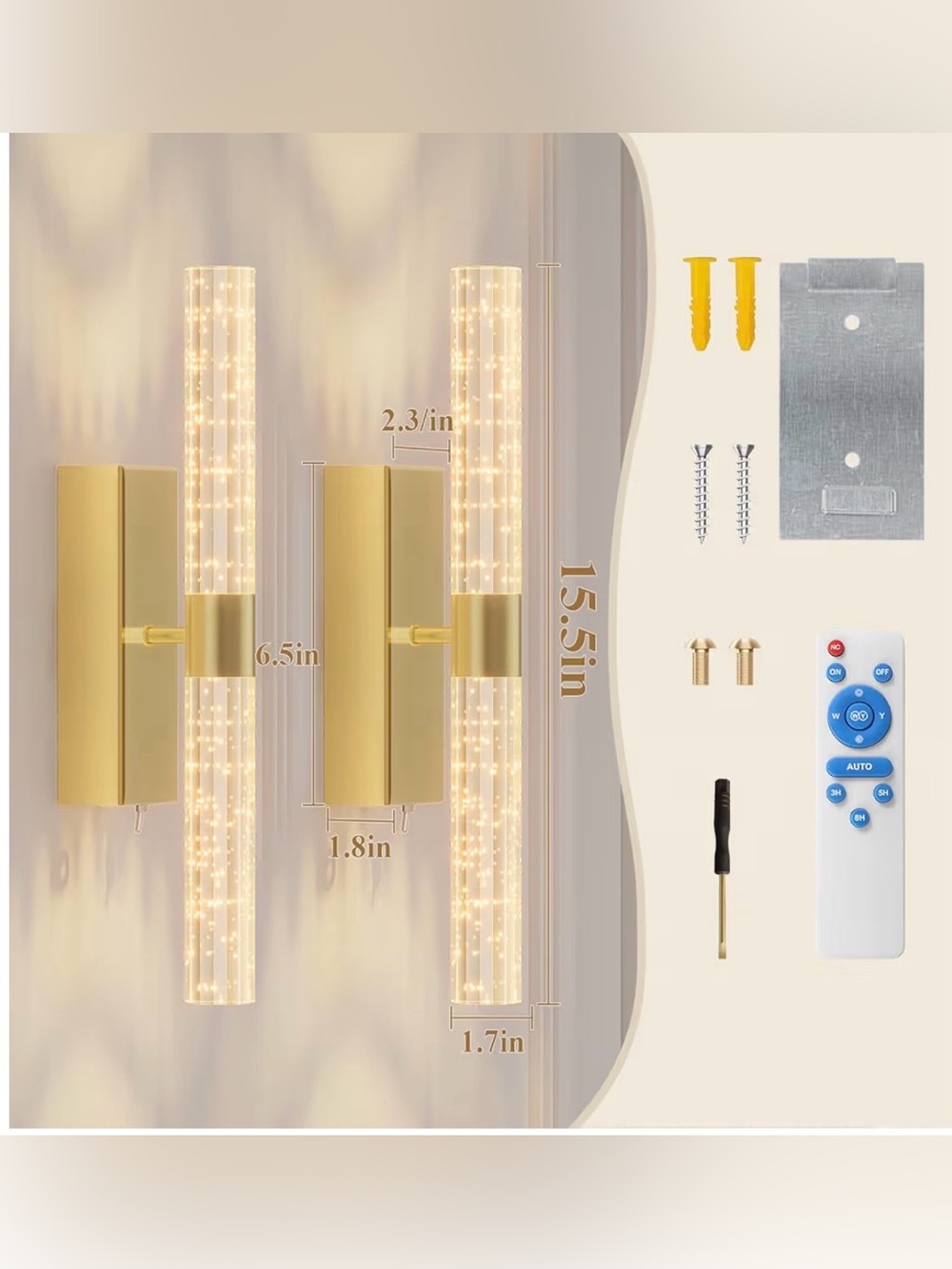 Wall Sconces Set of 2, Rechargeable with Remote - Brand New